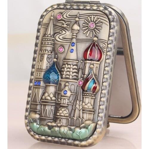 Portable Cosmetic Mirror Antique Creative Folding Bathroom Mirror Rectangular Double-sided Small Type Russian Style 10*6CM