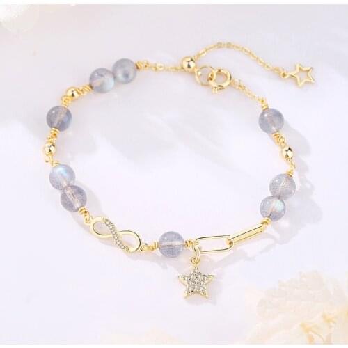 New 14k Gold Filled Natural Moonstone Strawberry Crystal Bracelets for Women Female Fashion Beads Strand Bracelet Jewelry YBR317