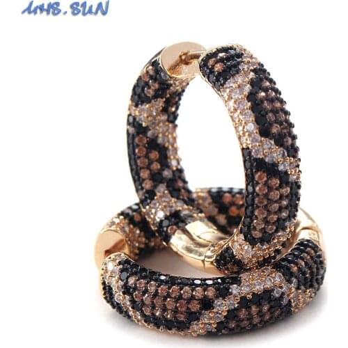 MHS.SUN Women Leopard Style Zircon Paved Hoop Earrings Fashion Hollowe Round Loop Earrings Girls AAA CZ Accessories 1Pair