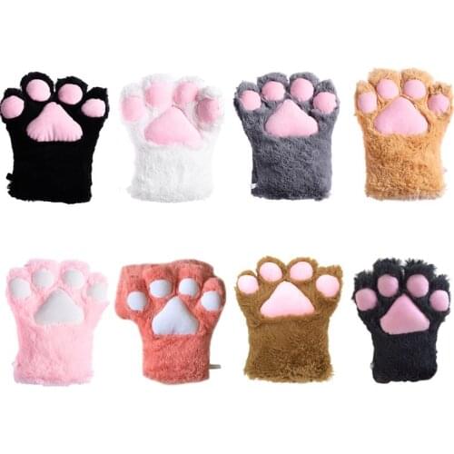 Women Girls Cute Cat Paw Gloves Winter Warm Plush Cartoon Anime Cosplay Mittens