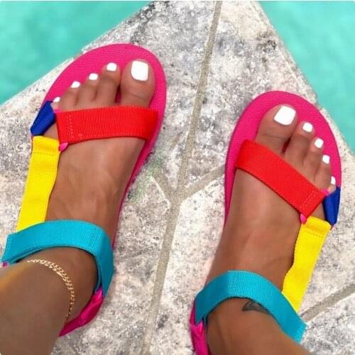 2022 Summer new Mixed Colors Women Flat Open Toe Beach Shoes Fashion Velcro design Outdoor Casual Sandals Sandalias Mujer