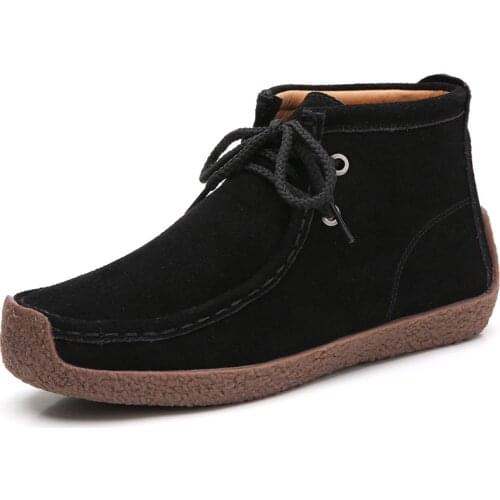 Cow Suede Ladies Flat Shoes Spring and Autumn Winter Lace-up Shoes; Light and Comfortable Fashion Shoes Zapatos De Mujer