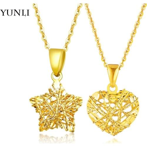 YUNLI Real 18K Gold Pendant Necklace Heart and Star Design Solid AU750 for Women Fine Jewelry Gift PE011