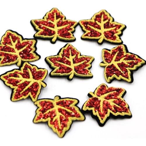 10Pcs/Lot Red leaves Sequin Patches For Clothes DIY Apparel Sewing Appliques Material Accessories Handmade Craft For Cloth
