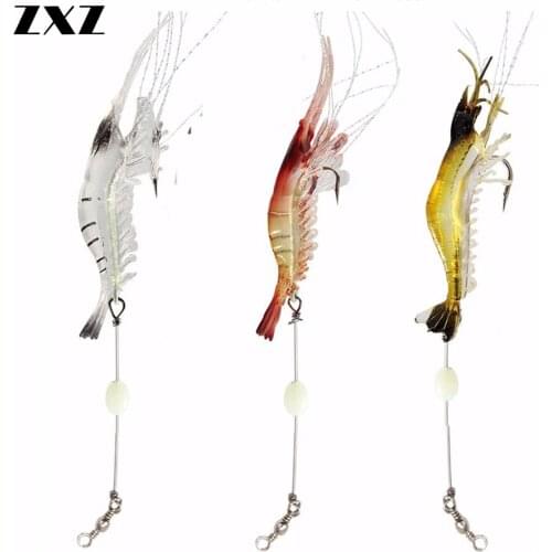 100pcs Artificial Luminous Fishing Lure with Glow Hook Soft Lure Shrimp Swivels Wobblers for Trolling Night Fishing Pesca 9cm/6g