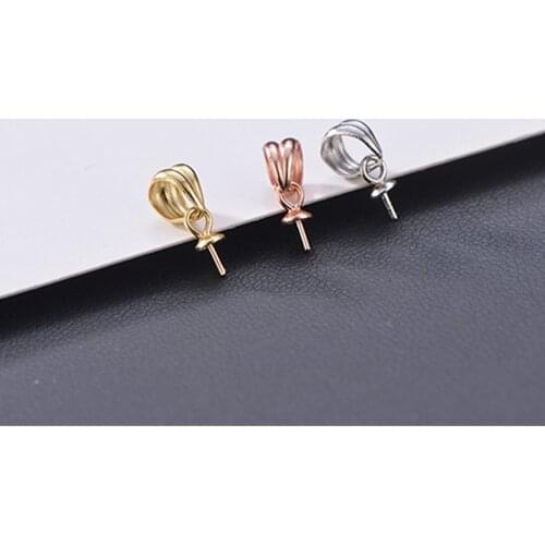 5pcs White Gold Plated 925 Silver Pendant Bails For 7mm-12mm Half-drilled Round Beads Pendant Blanks with Top Cup Drilled Pin