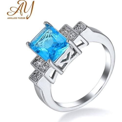 Anillos Yuzuk Aquamarine Rings For Women Sterling Silver Color 925 Jewelry Ring Wedding Engagement Party Gemstone Fine Jewelry
