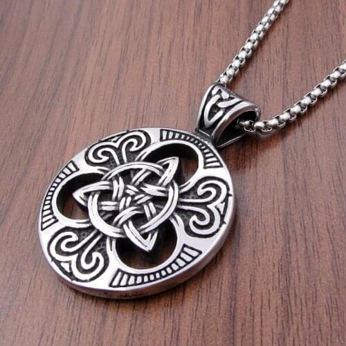 Free Shipping Irish Celtics Trinity Knot and Satanic Pendant Necklace for Men Stainless Steel Unisex Vintage Male Jewelry