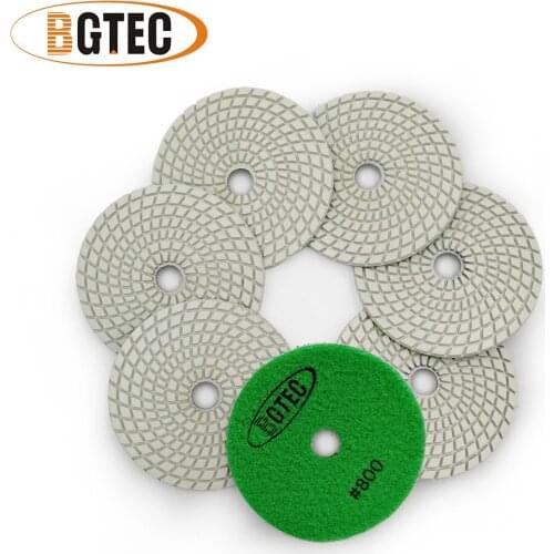 BGTEC 4inch 7pcs #800 Professional wet diamond flexible polishing pads 100mm sanding disc for granite, marble, ceramic