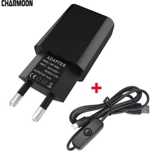 Raspberry Pi 3 Power Supply 5V 2.5A with Power Switch Micro USB Cable EU AC Power Adapter for Raspberry Pi 3 Model B/B+ Plus