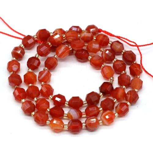 Natural Stones Red Striped Agate Beaded Olive Shape Faceted Energy Column Beads For Women DIY Jewelry Making Bracelet 6mm