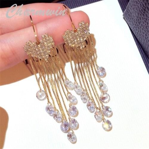 Charmwin New Tassel Earrings Long Earrings Women Super Flashing Rhinestone Heart Hanging Dangle Earrings Women