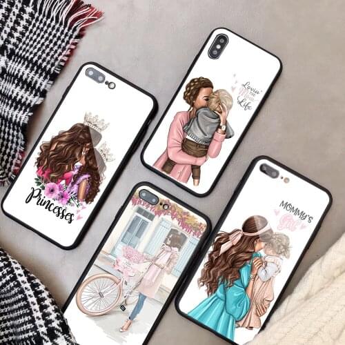 Brown Hair Baby Mom Girl Queen Tempered Glass Phone Case For iPhone 6 6plus 7 plus 8 8plus 5 5S 5C SE For iPhone X XS XR XS Max