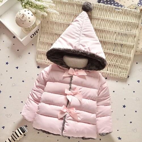 Kids Toddler Girls Jacket Coat New 2018 Hooded Bow Cotton Jackets Coats Children Cute Winter Warm Baby Girl Clothes Christmas
