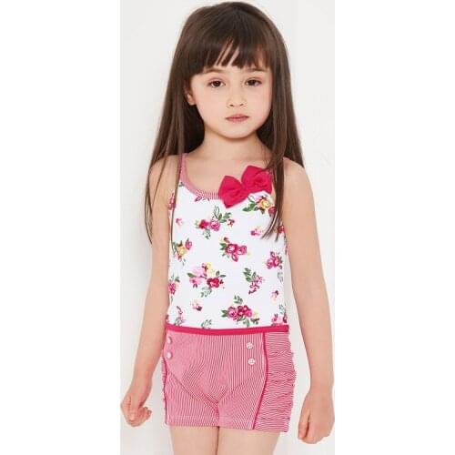Julysand Swimsuit Girls Floral Printed Lovely Bow Knot BathingSuit Kids Sleeveless One Piece Swimwear for Children
