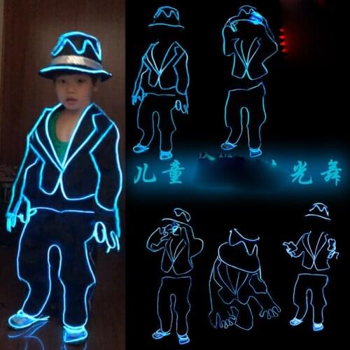 Childrens Michael Jackson Glowing Costume Kids stage dance show lumious suit light up jacket pants hats birthday gifts