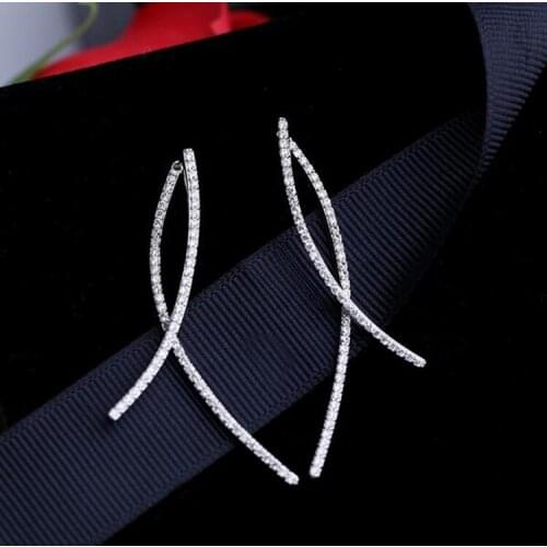 Long Style Micro Inlay AAA+ Premium CZ Crystals Silver Studs Earrings Fashion Elegant Cross Line Earrings For Women