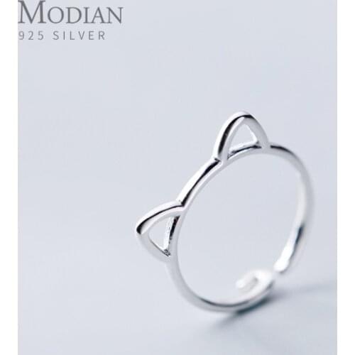 Modian Classic Lovely Tiny Cat Face Open Adjustable Finger Ring for women Fashion Sterling Silver 925 Animal Ring Fine Jewelry