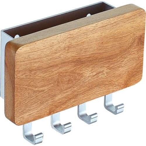 Home Decor Wooden and Stainless Steel Hook Wall Hanging for Key Clothes Hats Bag Family Robe Adhesive Wall Hanger