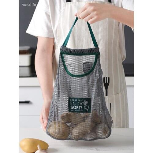 Kitchen vegetable storage pockets hanging string organising bag pouch household garlic onion permeable hollow hanging bag