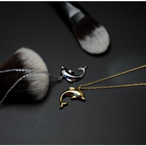 Fashion Cute Dolphin Pendant Necklace Gold Stainless Steel Link Chain Animal Charm Trendy Women Girl Party Gift