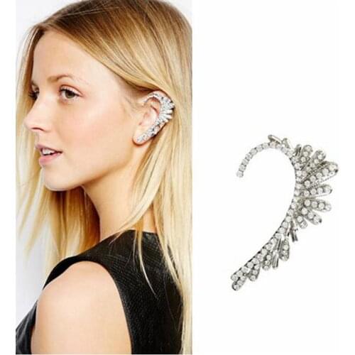 Fashion rhinestone crystal earrings cuff wholesale flower ear cuff silver color exaggerate clip earrings for women new E134