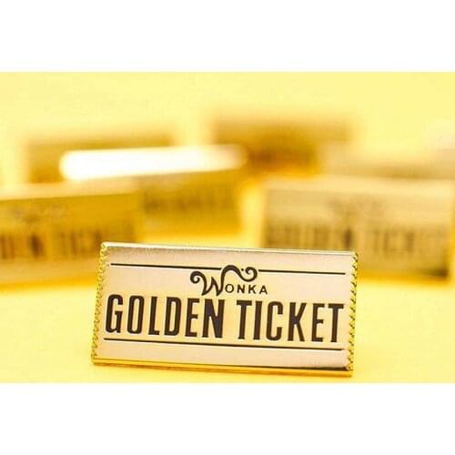 Cartoon Movie Willy Wonka Golden Ticket Enamel Brooch Pin Backpack Hat Bag Collar Lapel Pins Badges Fashion Jewelry Accessories