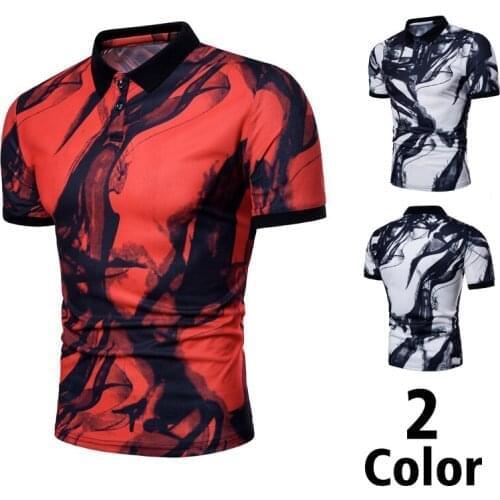 2021 Ouma Mens Chinese Feng Shui Ink Smoke Print Short Sleeve Lapel T-shirt POLO Shirt men polo shirts