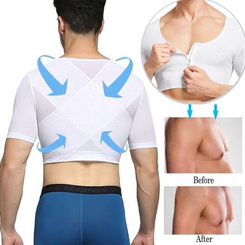 Mens Chest Compression Shirt Gynecomastia Vest Slimming Shirt Body Shaper Tank Top Zipper Corset for Man Shapewear