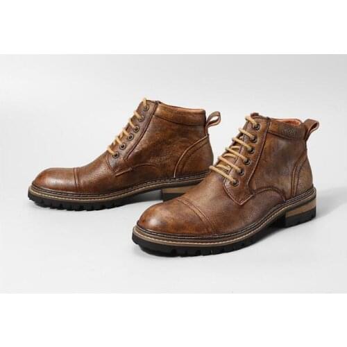 Winter England Style Goodyear Round toes short Men boots outdoors work boots Genuine Leather breathable Retro Ankle Mens Boots