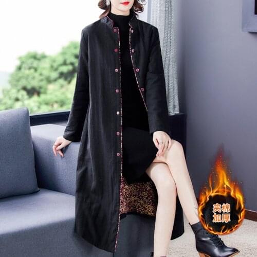 National wind restoring ancient ways cotton-padded jacket female long thickened cotton winter coat China cotton robe tangzhuang