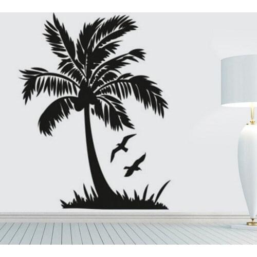 Flying Bird And Palm Tree Wall Sticker Seaside Scenery Bathroom Home Decor DIY Vinyl Removable bedroom decoration Wall art Mural