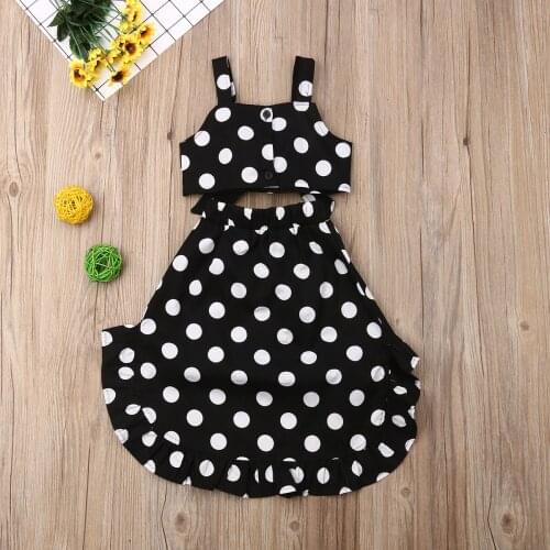 2020 New Children Summer Clothing Toddler Girl Clothes 2pcs Baby Girls Dot Print Sleeveless Crops Tops Irregular Braces Skirt