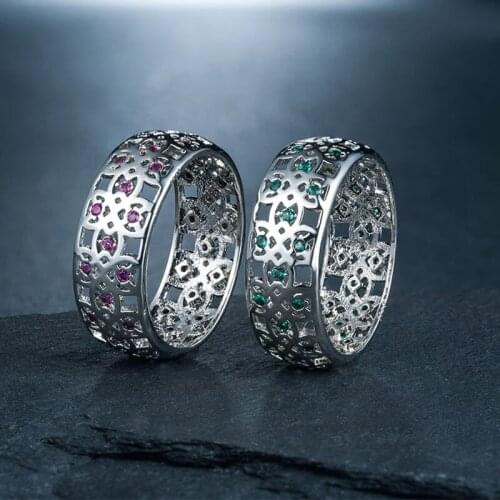 2021New Fashion Ladies Hollow Ring Copper Plated Platinum Micro-Inlaid Zircon Jewelry Flower Shape Ring Gift For Girlfriend