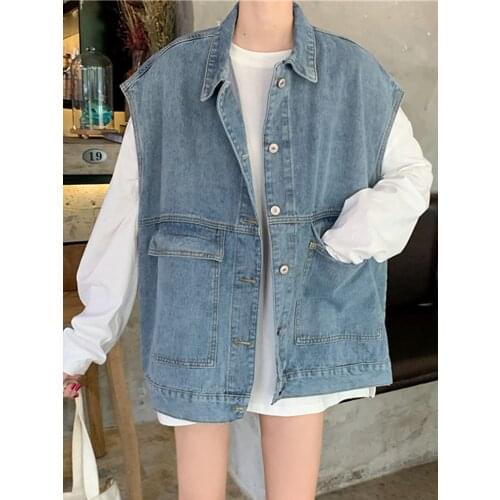 Spring and Autumn New Womens Denim Jacket Womens Loose Korean Style All-match Vest Vest woman jacket