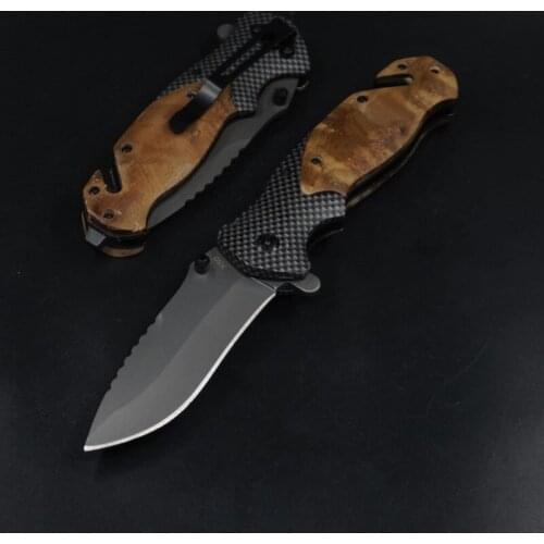 Outdoor Tactical Folding Pocket Knife Hunting Survival Knife 440C Steel Wood Handle Combat Hiking Camping Knives EDC Multi Tool