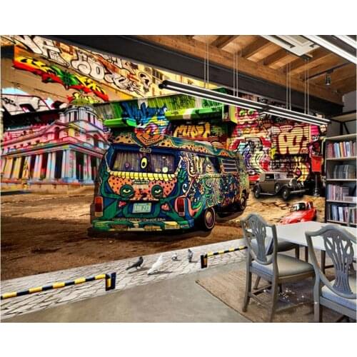 Custom photo 3d room wallpaper Hip hop style graffiti bus KTV bar background homedecor 3d wall murals wallpaper for walls 3 d
