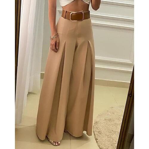 Casual Woman Trousers Women Pants High Waisted Wide Leg Ruched Pants Without Belt Casual Pants for Women 2021