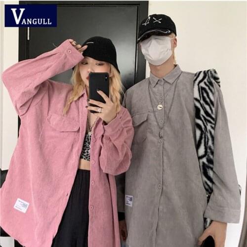 Vangull Corduroy Vintage Turn-down Collar Women Shirts Spring Autumn New Long Female Blouse Tops Workwear Solid Loose Shirts