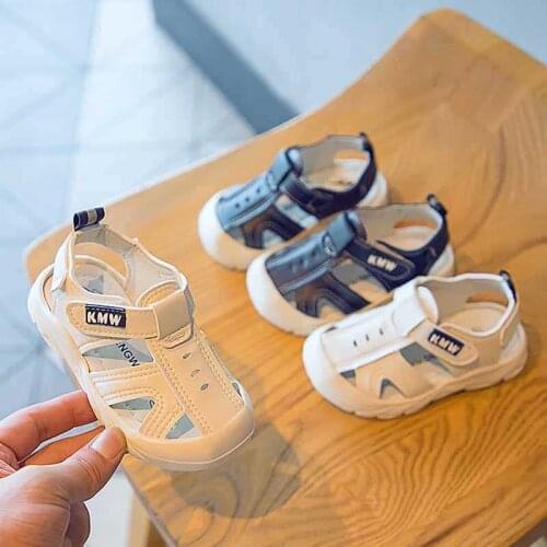 Summer new boys sandals children baby toddler soft-soled white beach shoes girls cute pure color barefoot sandals