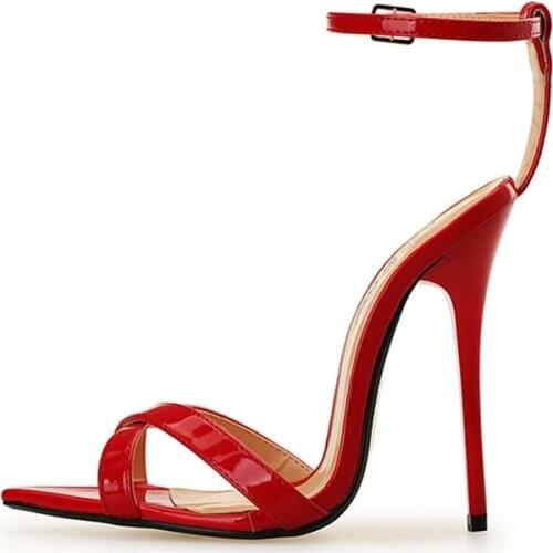 Fashion Summer Sandals Women Shoes High Heels Flip Flops Black Red Ankle Straps Party Wedding Shoes Women Large Size 45 48