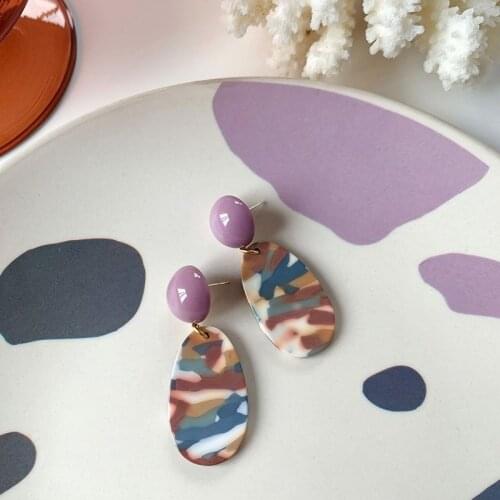 Retro Purple Acrylic Oil Painting Drop Earrings for Women Vintage Fancy Enamel Jewelry Temperament Ear Hanging Dangle Earring