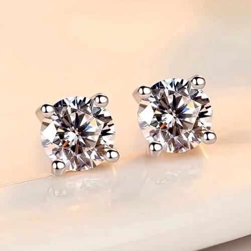 Moissanite Earrings 14K White Gold 6.5mm round cut Moissanite Stone DF Color 2 pieces Stud Earrings