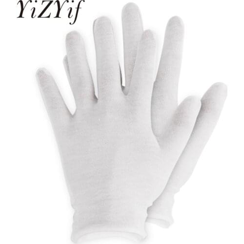 12Pairs White Cotton Gloves Thin Elastic Soft Gloves for Dry Hand Moisturizing Cosmetic Eczema Hand Spa Coin Jewelry Inspection