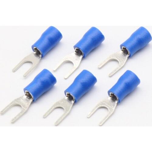 SV2-4 Blue Furcate Cable Wire Connector 100PCS/Pack Furcate Pre-Insulating Fork Spade 16~14AWG Wire Crimp Terminals SV2.5-4 SV