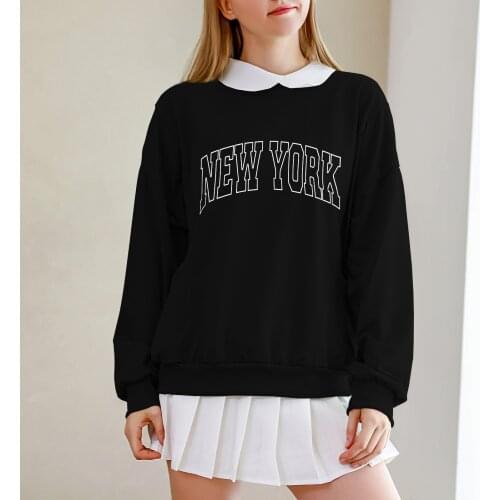 New York Swearshirt Graphic Oversize Clothes Harajuku Cotton Pullover Hoodies Women Pocket Kawaii Hoodie for Girls Pink Tops