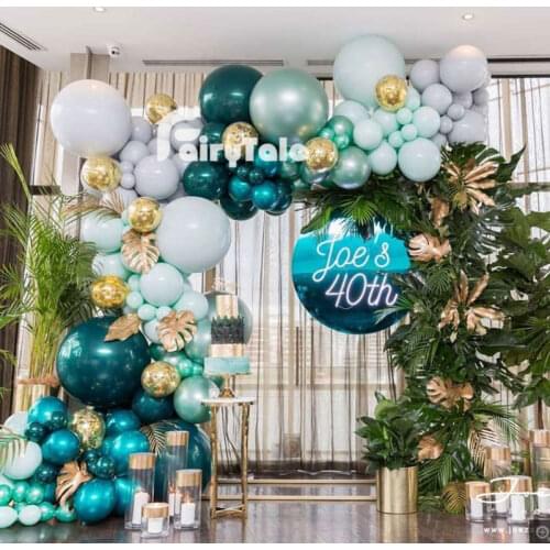 145pcs Double Teal Blue Dark Green Balloons Garland Chrome Green Balloon Maca Gray Globos Birthday Baby Show Wedding Party Decor