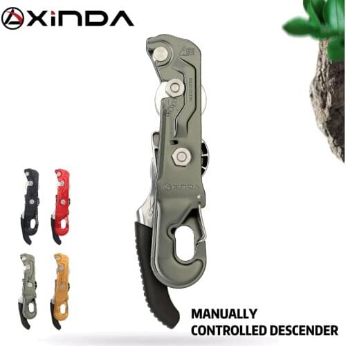 XINDA Professional Rock Climbing Descent device STOP Handle-Control Abseiling Device Downhill Descender Rappelling