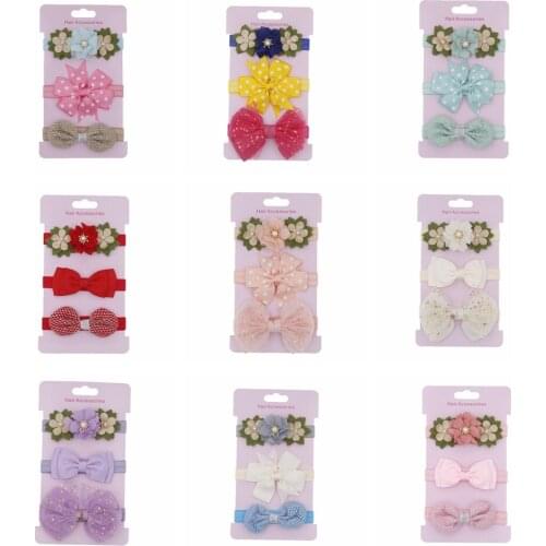 Yundfly 3pcs/set Cute Baby Girls Bow Headbands Set Newborn Artifical Leaf Flower Hairband Pack Children Photo Props