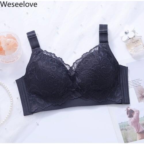Weseelove New Arrival Lace Bra Women Thin Cup Bras Sexy Black Lingerie Summer Thin Gathered Large Bra Without Steel Ring X54-1